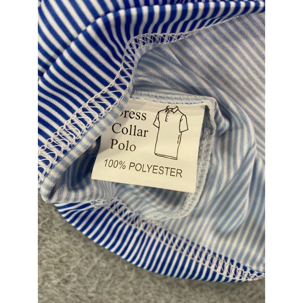 COLLARS & CO Men's 2XL Blue‎ Striped Short Sleeve Relaxed Dress Polo Shirt